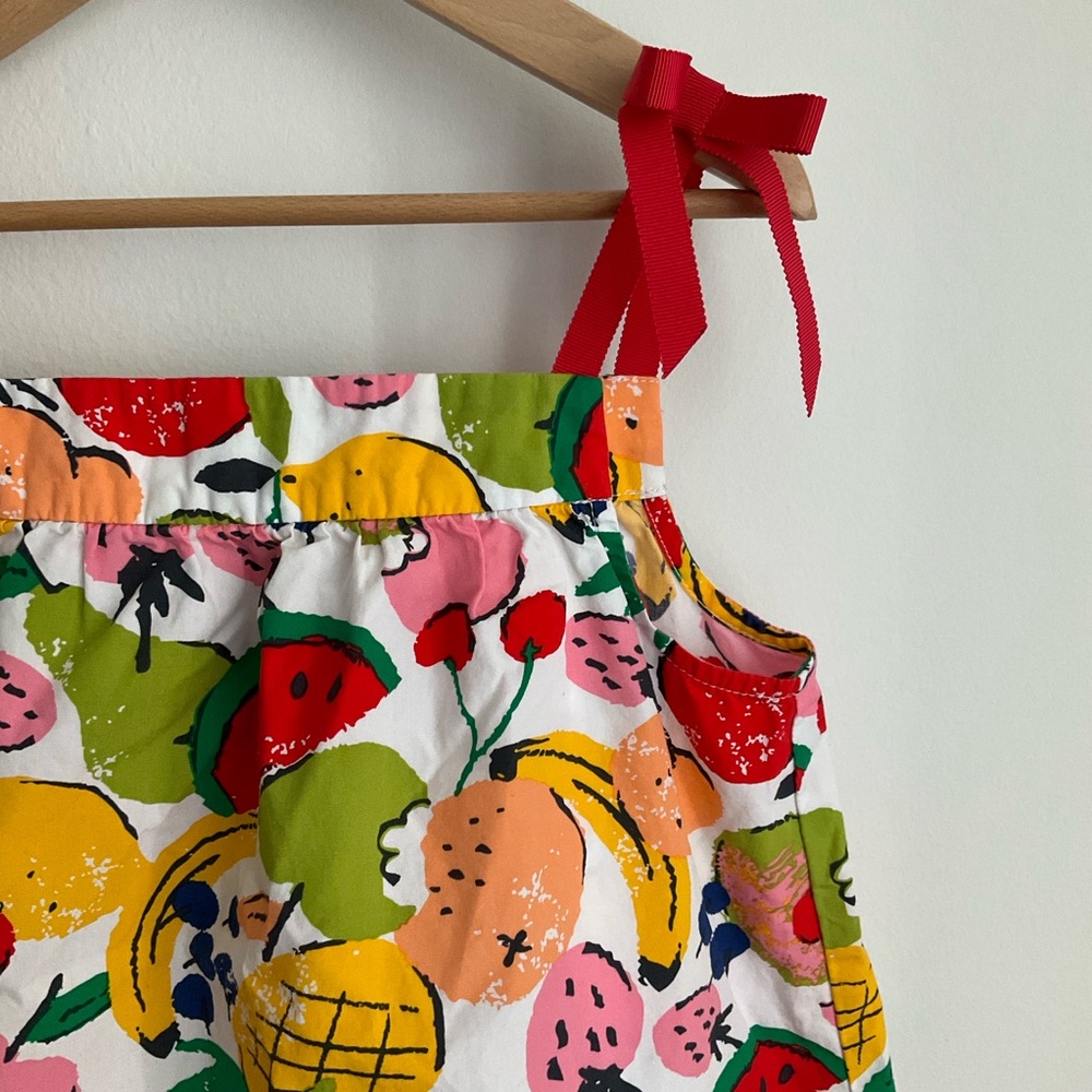 Hanna Andersson Size 8 (130) White Fruit Print Dress with Red Ties